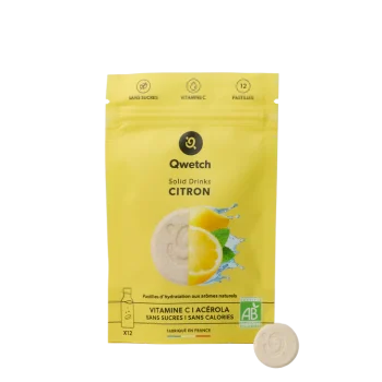 Pastilhas Solid Drink Bio sabor limão da Qwetch – embalagem de 12 unidades. Compra já online!